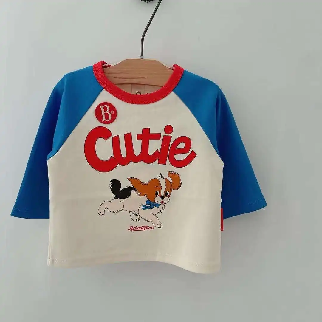 Korean Baby Tee 2024 Summer Autumn Kids Boy Short Sleeve T Shirts Cartoon Printed Hoodie Girls Casual  Clothes