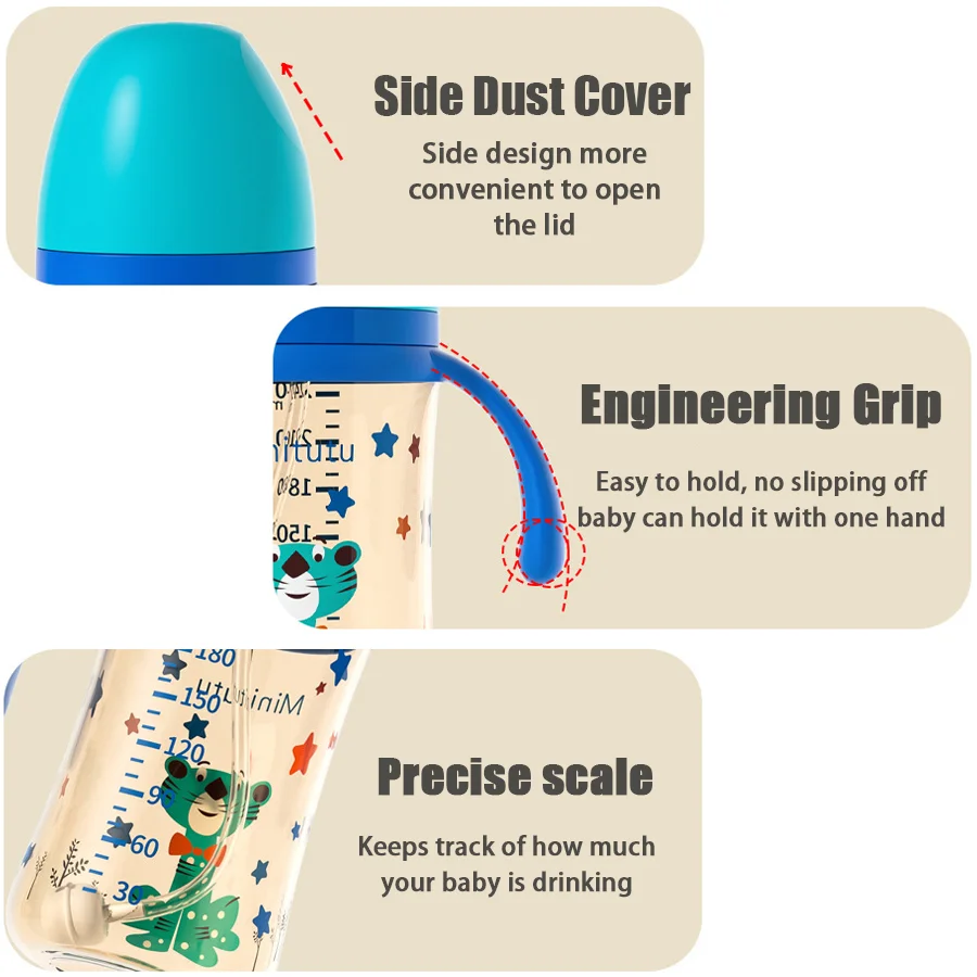 Tazza sippy per bambini da 240ml per bambini oltre 10 mesi bottiglia per tazza di apprendimento con manico bocca larga facile da pulire