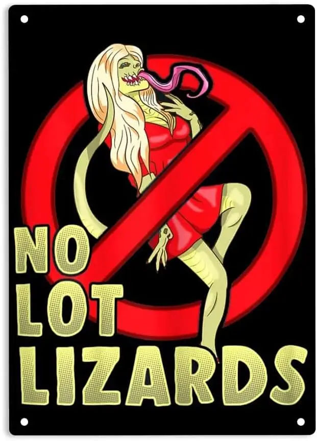 No Lot Lizards Husband Gift for Wife Sign Metal Tin Signs, Funny Truck Driver Poster for Home Office Restaurants Garages Bedroom