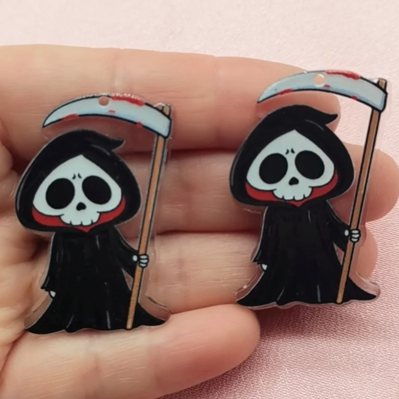 

10pcs acrylic Halloween sickle ghost pendant, DIY jewelry making earrings necklace keychain accessories
