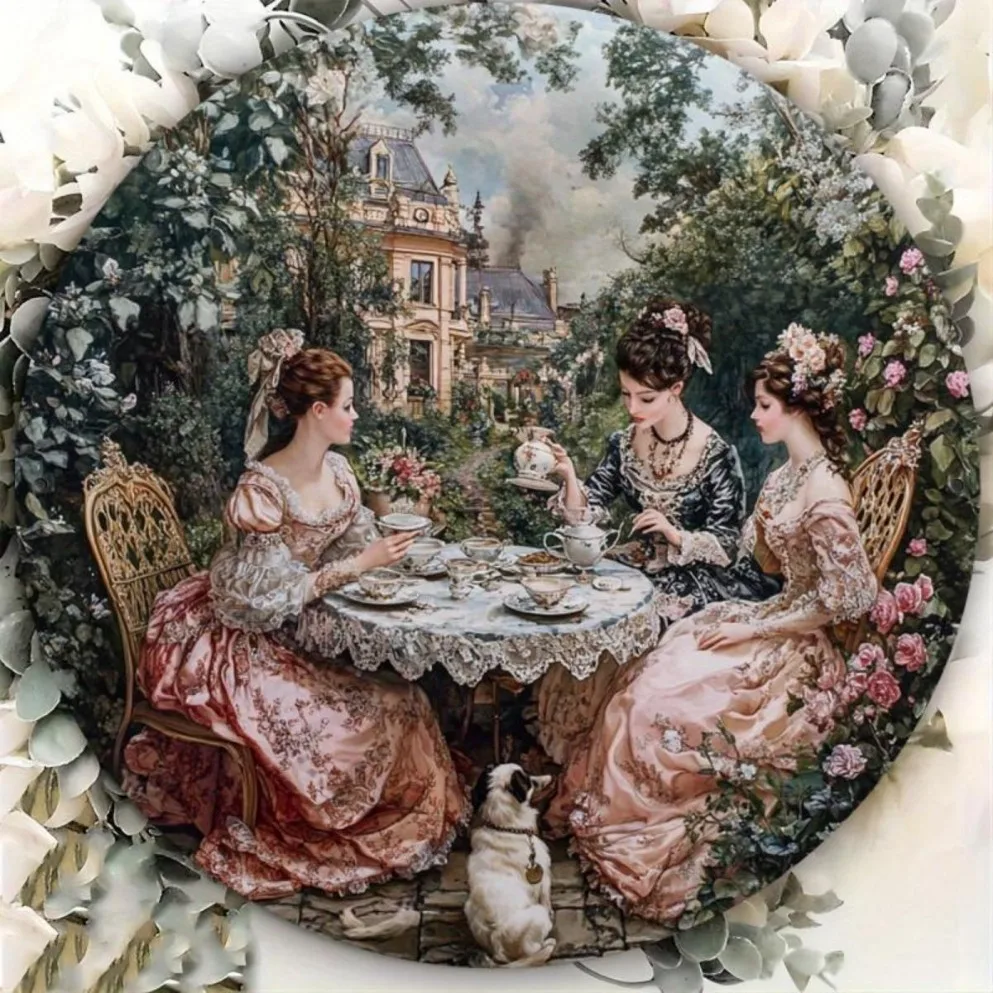 1 قطعة علامة حفلة الشاي فيكتوري للحديقة |   فن جداري عتيق مع مشهد أنيق للسيدات والحديقة |   مثالية لغرفة الشاي والدراسة وديكور المقهى