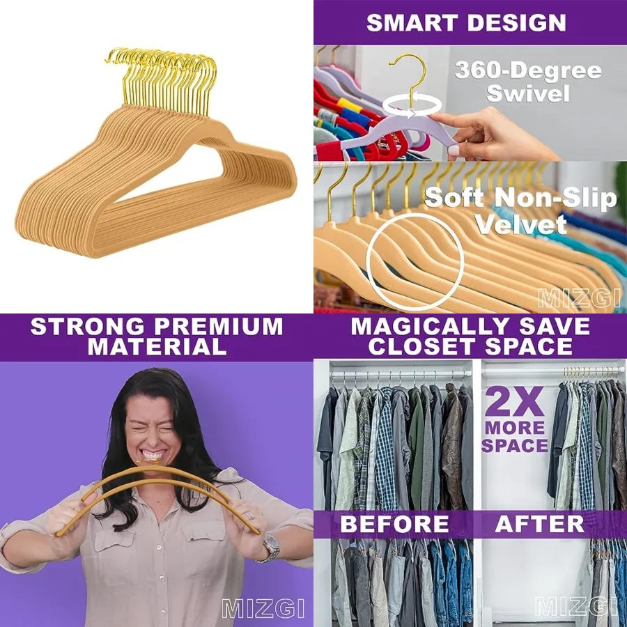 

Camel Velvet Hangers 60 Pack, Premium Gold Clothes Hangers Non-Slip Felt Hangers, Sturdy Camel Heavy Duty Coat, Durable Suit Ha
