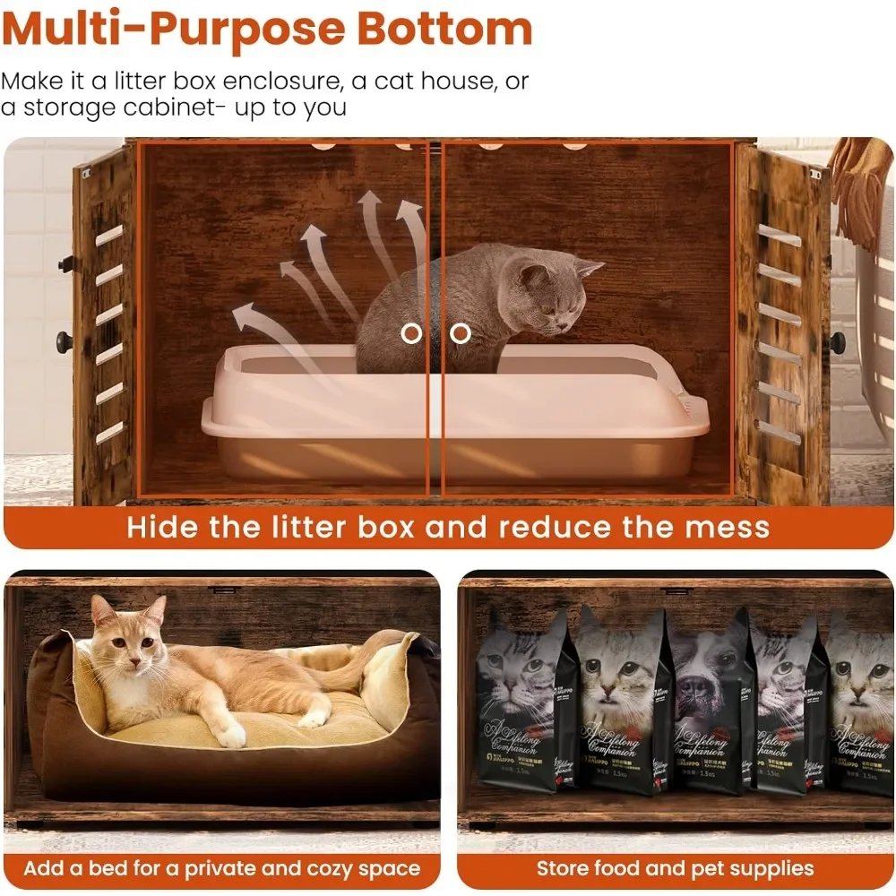 Cat Litter Box Enclosure Beds Cats Indoor Cat House With Hidden Cat Washroom Pet Bed for Cats Rustic BrownFreight Free Kennel