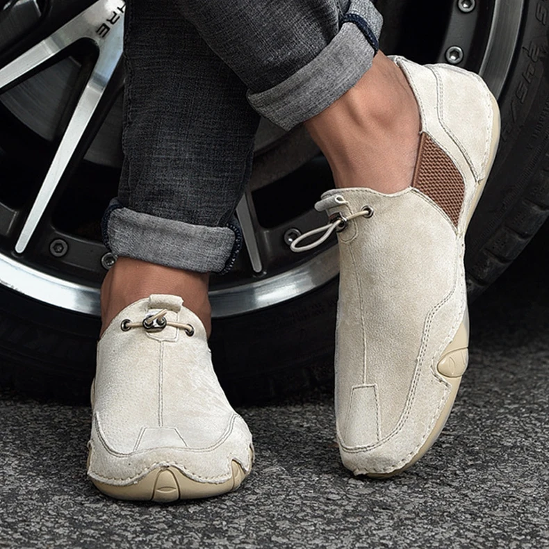 loafers Leather Shoes Men Fashion High Quality Luxury Brand Comfortable Men Casual Driving Shoes Plus Size Elastic Holes Shoes