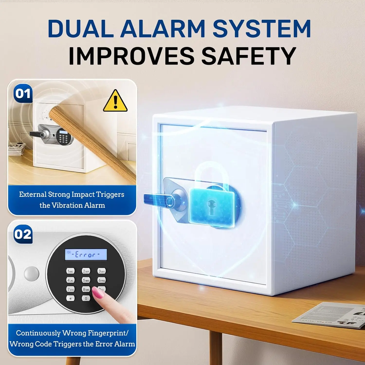 Home Safe Box 1.5 Cub Quick Access Biometric Safe with LCD Display, Fireproof Bag Digital Security Lock Box Secure Money Jewelry