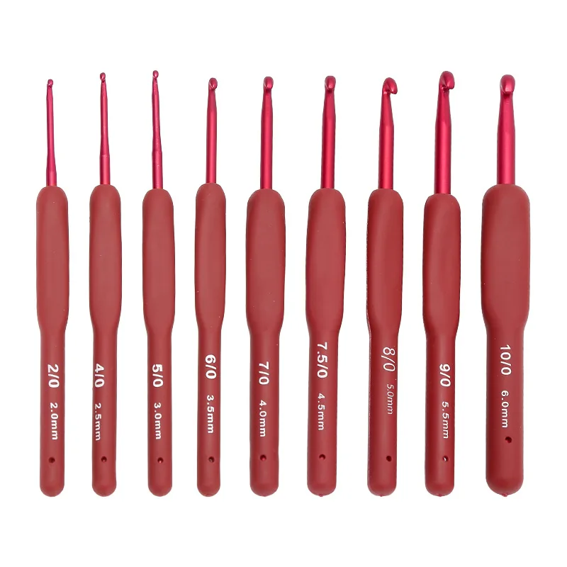 9pcs 2-6mm Soft Handle Ergonomic Crochet Hooks Set Aluminum Needle Head Crochet Kit Diy Handmade Sewing Weave Knitting Tools