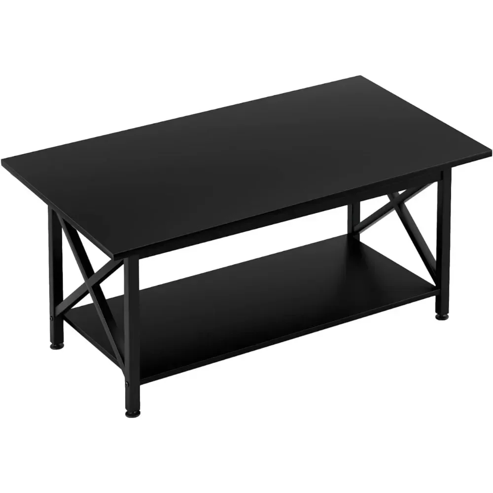 

Living Room Furniture Easy Assembly Coffee Table Black Coffee Table Large 43.3 X 23.6 Inch With Storage Shelf for Living Room