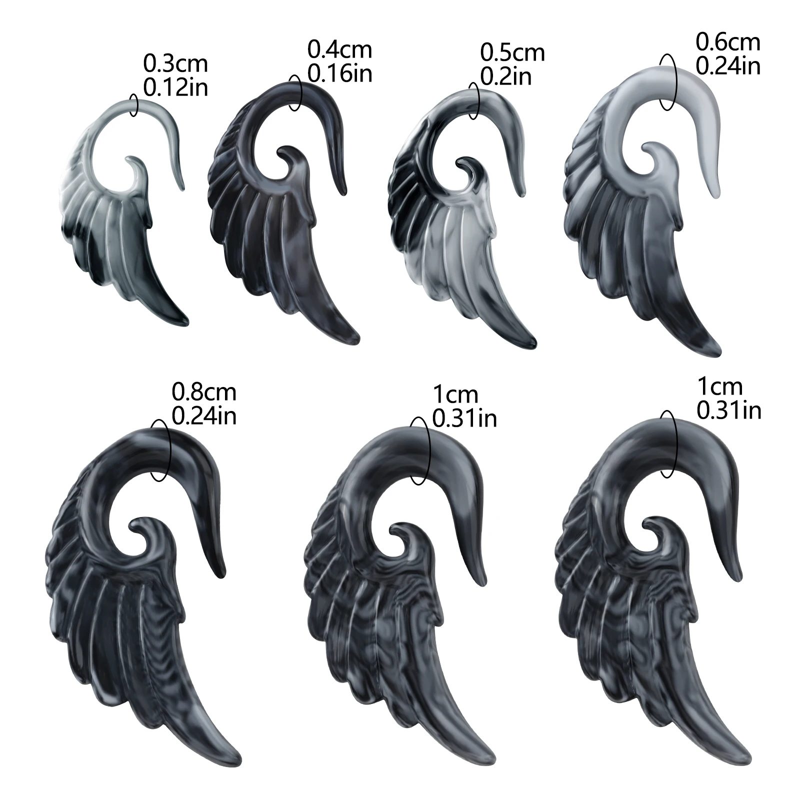 1PC Irregular Acrylic Ear Plug Piercing Ear Expanders Gray Black Wings Earrings Spiral Tunnels for Ears Punk Piercing Jewelry