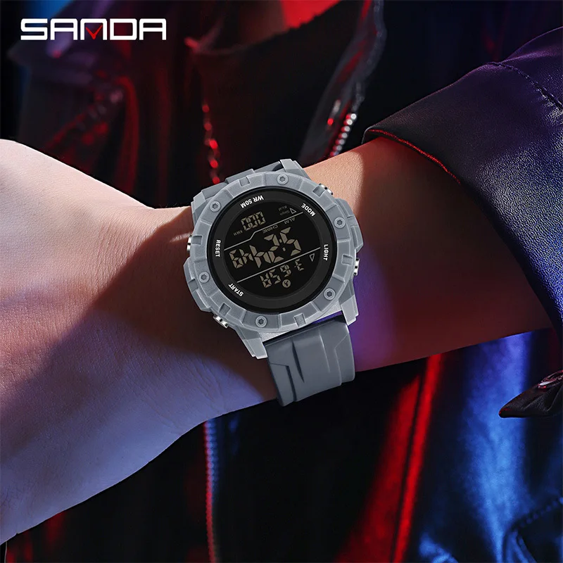 SANDA 2193 Militar Masculino Homens Relógios Esportes Caloria 50M À Prova D 'Água LED Eletrônica Digital Relógio de Pulso Relogio 