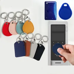 1PCS Vintage PU Leather Keychain Protective Case Door Lock Access Control Tags Card Bag Key Tag Ring