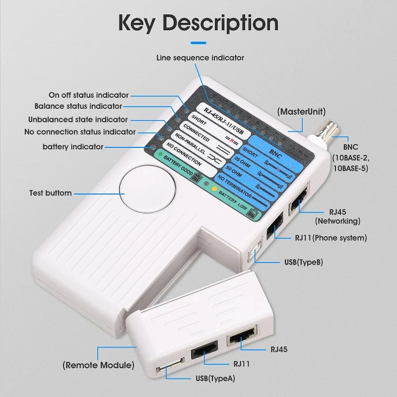 المهنية متعددة الوظائف 4 في 1 شبكة كابل اختبار RJ45/RJ11/USB/BNC كابل شبكة محلية Cat5 Cat6 سلك اختبار