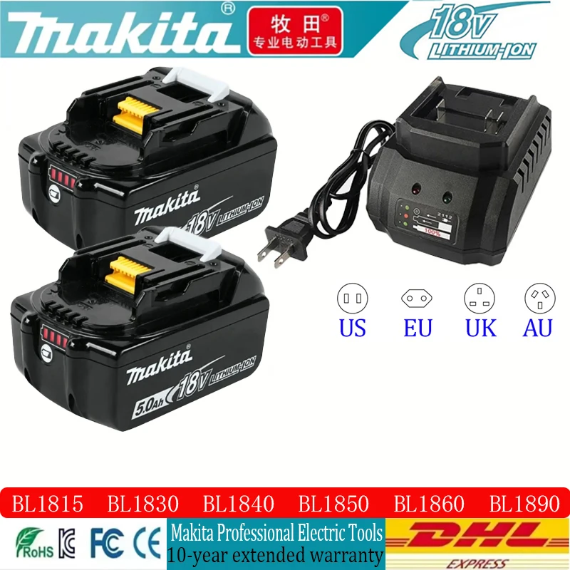 

LXT BL1860 Original 18V Makita 5Ah Rechargeable Power Tool Battery, Replaceable LED Lithium-ion, LXT BL1840 BL1840L1850 BL1830