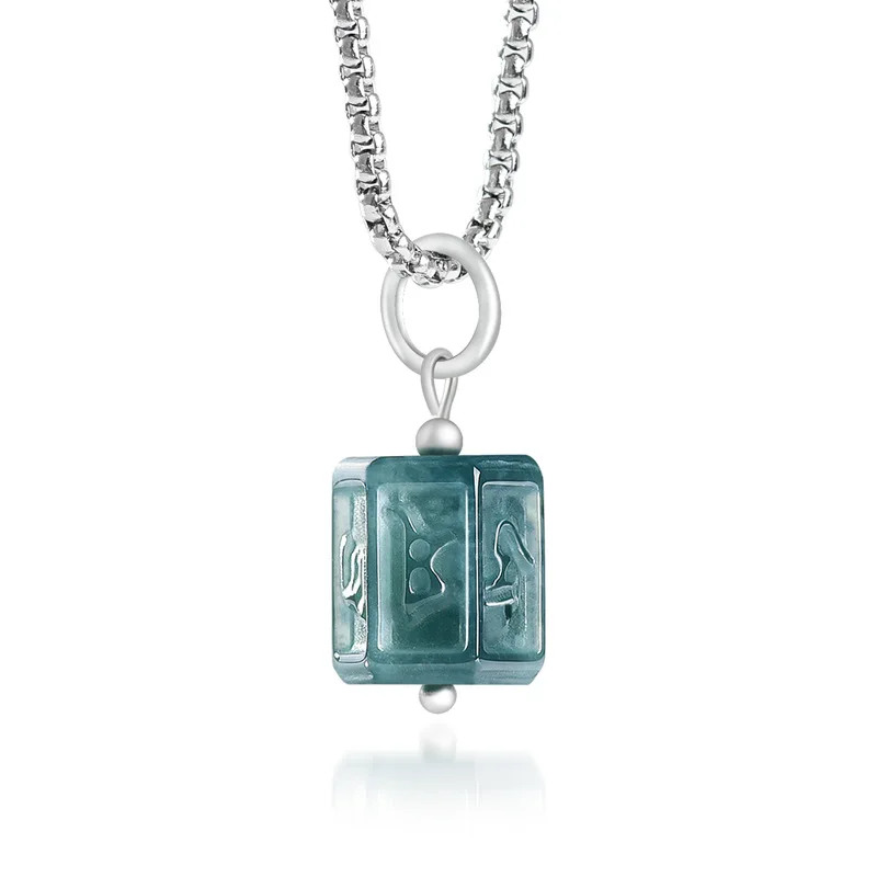 Natural A-grade Blue Water Jadeite Six-Syllable Mantra Pendant Ice Seed S925 Silver-Plated Jade Jewelry For Men And Women