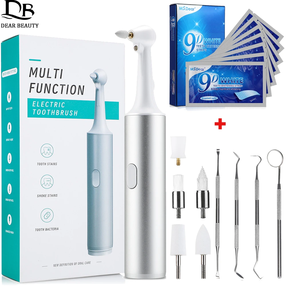 Electric Tooth Polisher Sonic Dental Scaler With 9D Teeth Whitening Strips Teeth Cleaner Whitener Set Plaque Tartar Remover