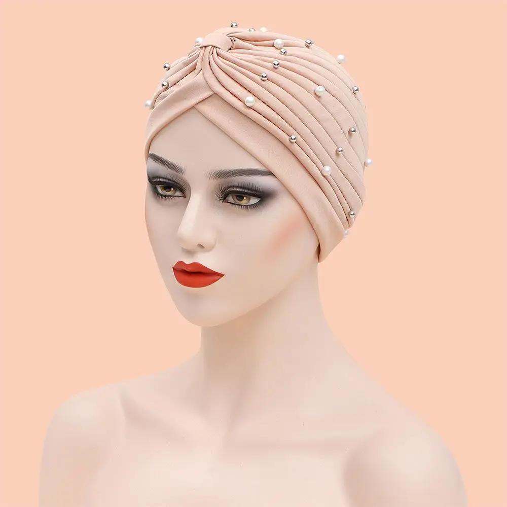 1PC Fashion Folds Pearl Muslim Turban Scarf Women Islamic Inner Hijab Caps Arab Wrap Head Femme Musulman Turbante Headwear