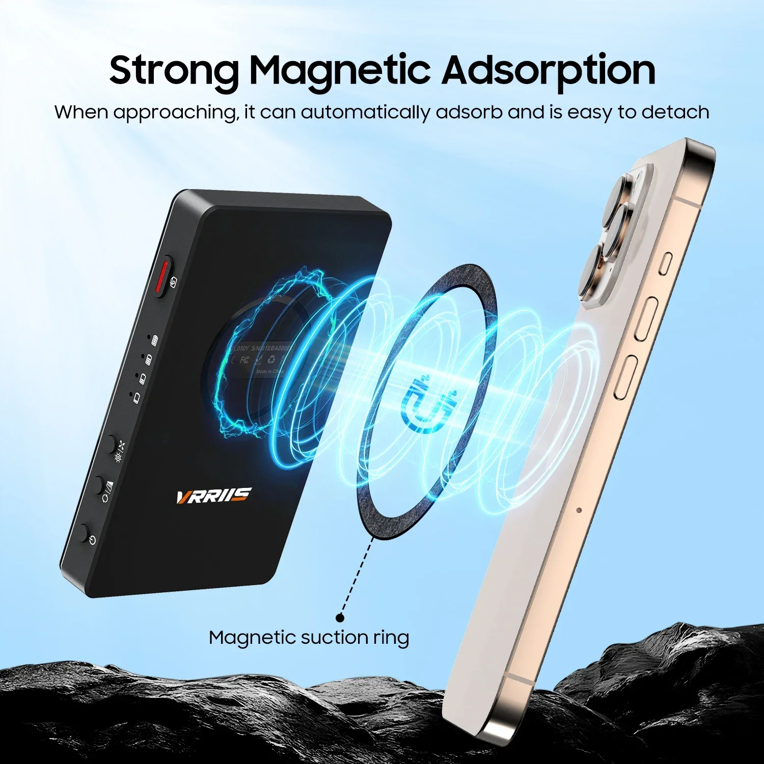 Monitor Selfie Nirkabel Magnetik 1500mAh, Berbagi Layar untuk iPhone Android Smartphone, Kamera Belakang, Vlog, Rekam Video, Selfie