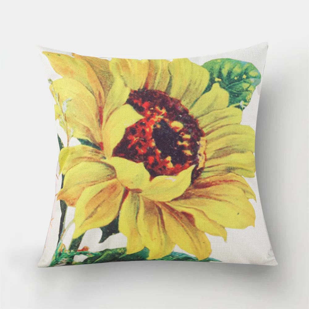 Sunflower Pillowcase Flowers Print Cushion Cover Plant Pillow Cover Home Sofa Decorative Throw Pillow Case Pillows Decor Home