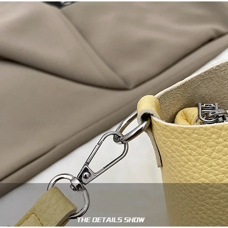 Koreanische Umhängetasche, weiche PU-Eimer-Handtasche, einfarbige Damen-Einkaufstasche mit großer Kapazität, Schultertasche für den täglichen Gebrauch – Detail 3