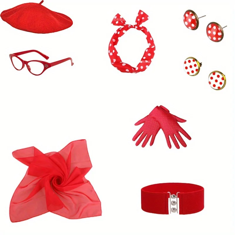 

PESENAR Vintage 50s Style Kit 8pcs - Complete Retro Accessories for Everyday Outfits & Parties