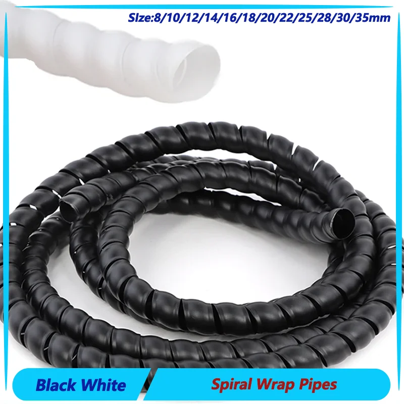 

1~10M Black/White Spiral Wrap Pipe Tube 8/10/12/14/16/18/20/22/25/28/30/35mm Cable Sleeve Protection Wire Line Organizer