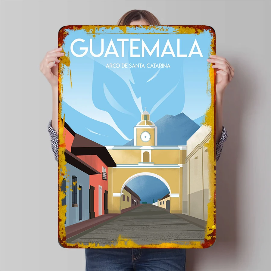 Guatemala Santa Catalina arco paisaje pared de Metal arte decoración del hogar recuerdo de viaje