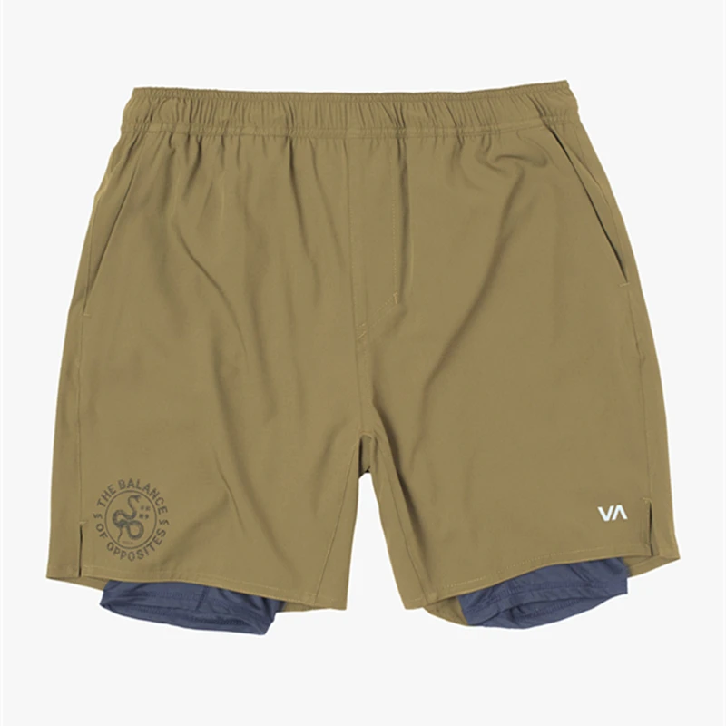 Pantalones cortos deportivos 2 en 1 de verano de talla europea, pantalones cortos elásticos transpirables de secado rápido para entrenamiento para hombres, pantalones casuales con cintura elástica