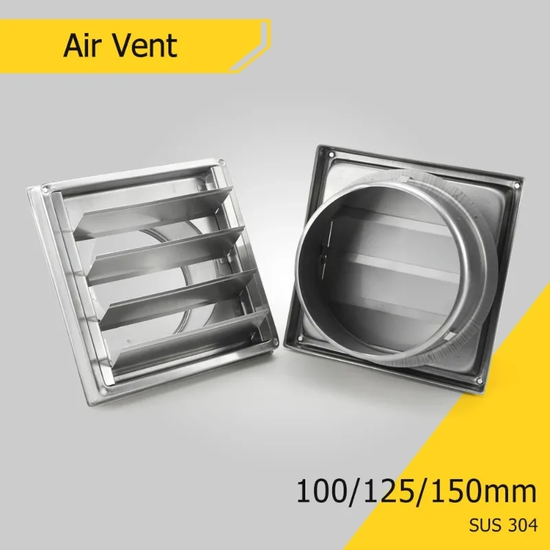 304 Stainless Steel Air Vent Grill, 100-150mm Windproof Rainproof Wall Outlet Cover for Bathroom