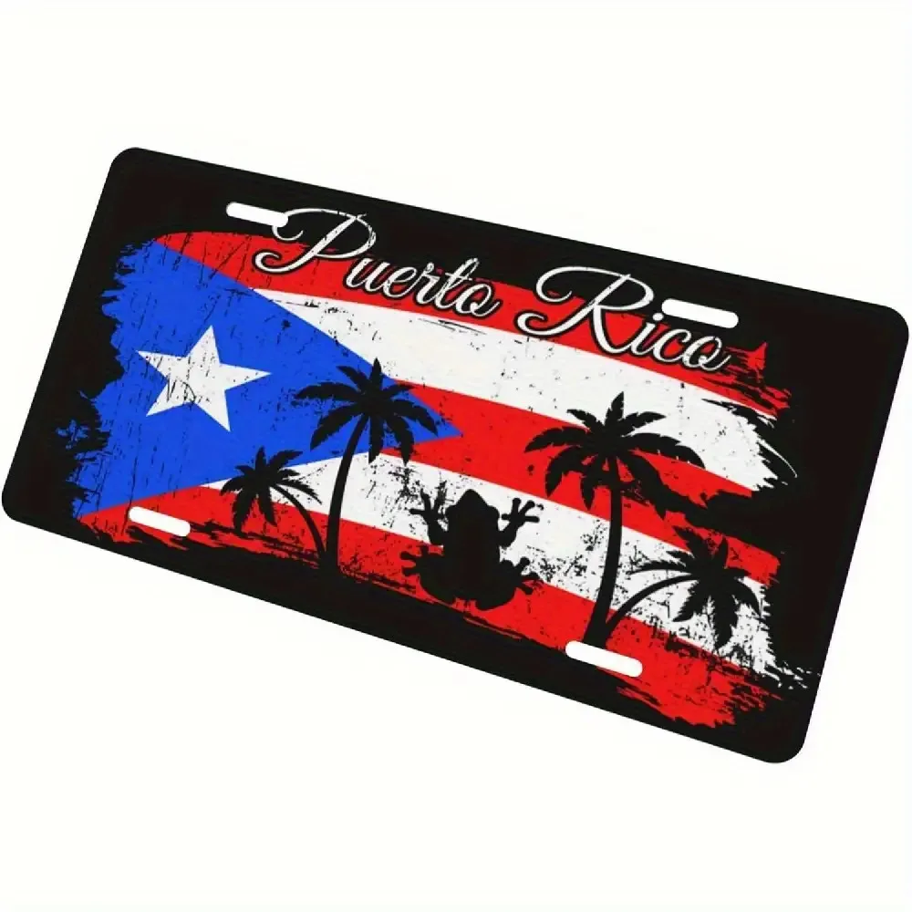 AL Sign - Vintage Durable Metal Plaque Wall Decor, Puerto Rico Flag Palm Tree Frog Home Office Bar Man Cave Wall Art