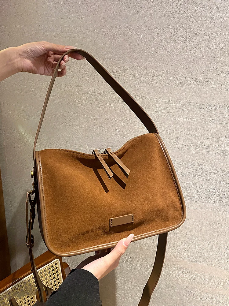 

2025 New Suede Top Grain Leather Spacious Tote Bag Vintage Unique Design Crossbody Shoulder Bag High Quality Women's Handbag