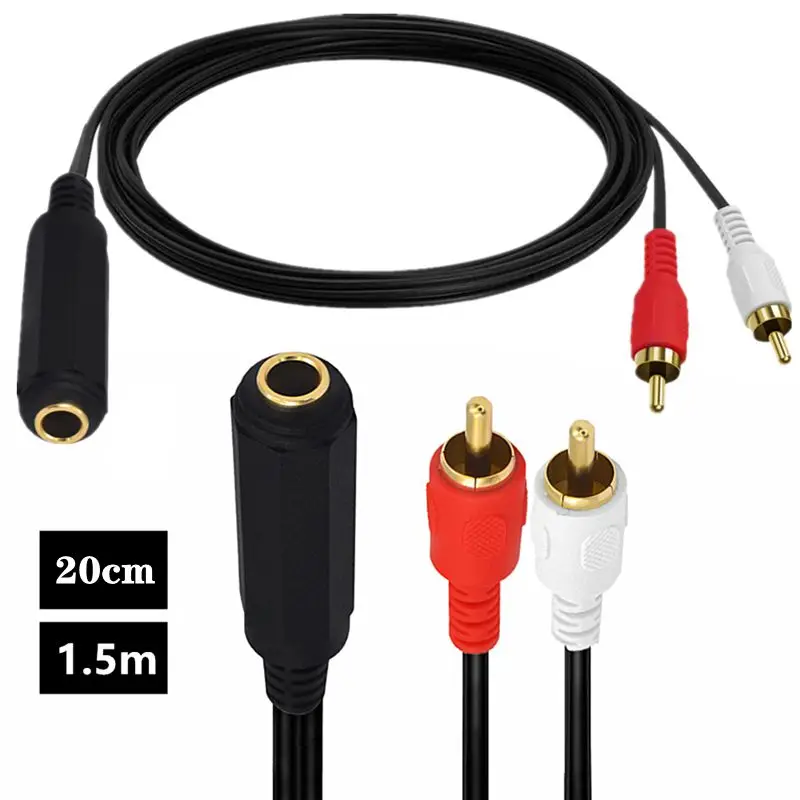 Audio Cable 6.35 1 In 2, Audio 6.35mm Large Three Core 6.35 To 1 In 2 RCA Double Lotus Head