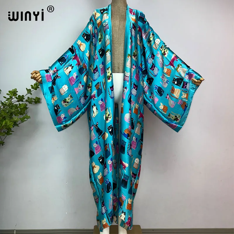 WINYI 2023 America kimono Women Cardigan stitch kaftan Cocktail sexy Boho Beach Cover up African Holiday long Sleeve Robe