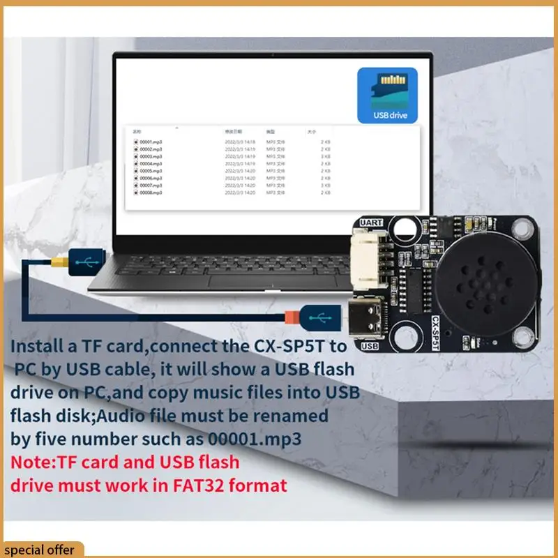 Módulo de reprodução de voz mp3 a68z, módulo reprodutor de voz mp3, transmissão de voz inteligente, compatível com bloco de construção eletrônico, música