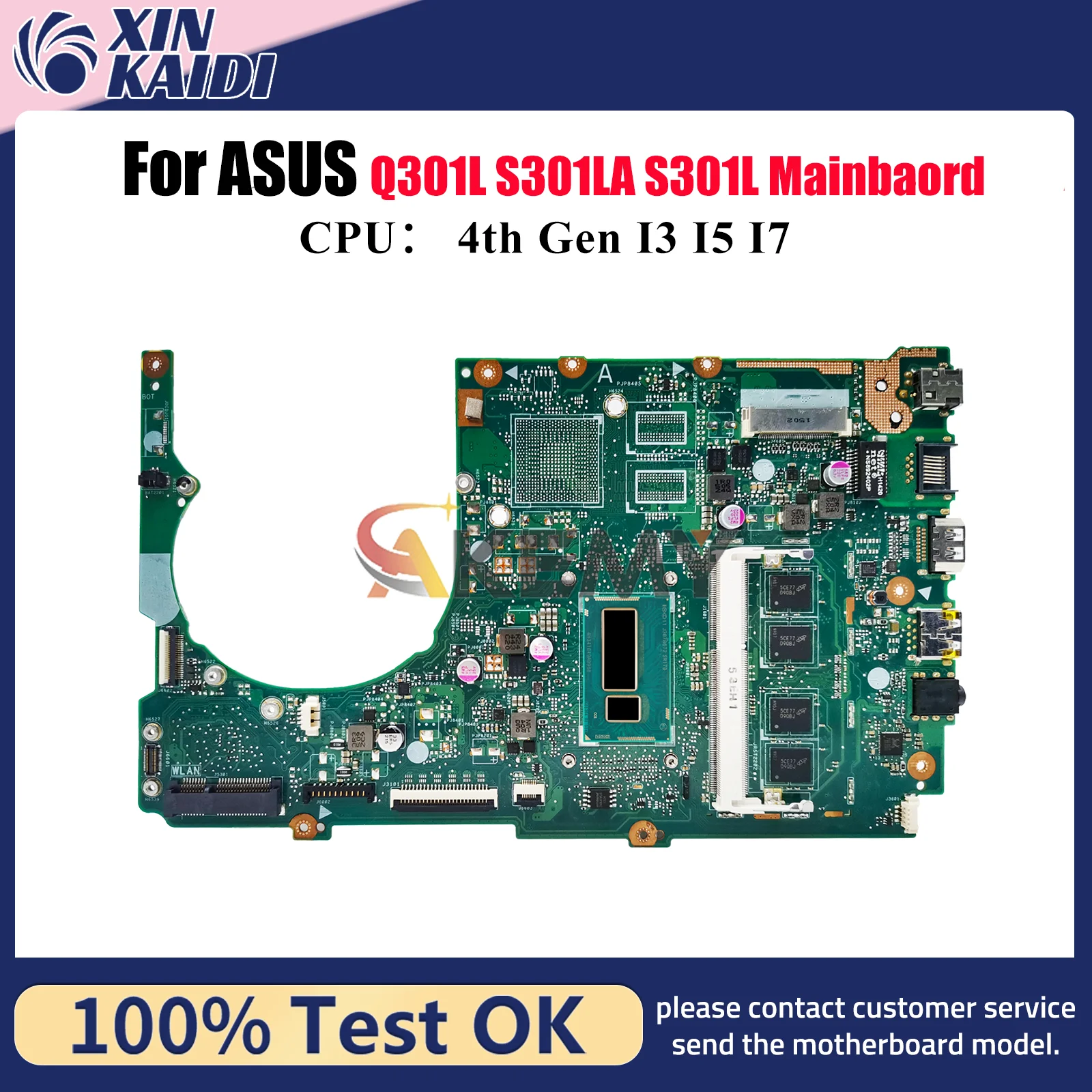 

S301LA Laptop Motherboard For ASUS VivoBook Q301L S301L S301LA S301LP Notebook Mainboard W/ I3 I5 I7 CPU 100% tests OK fast ship