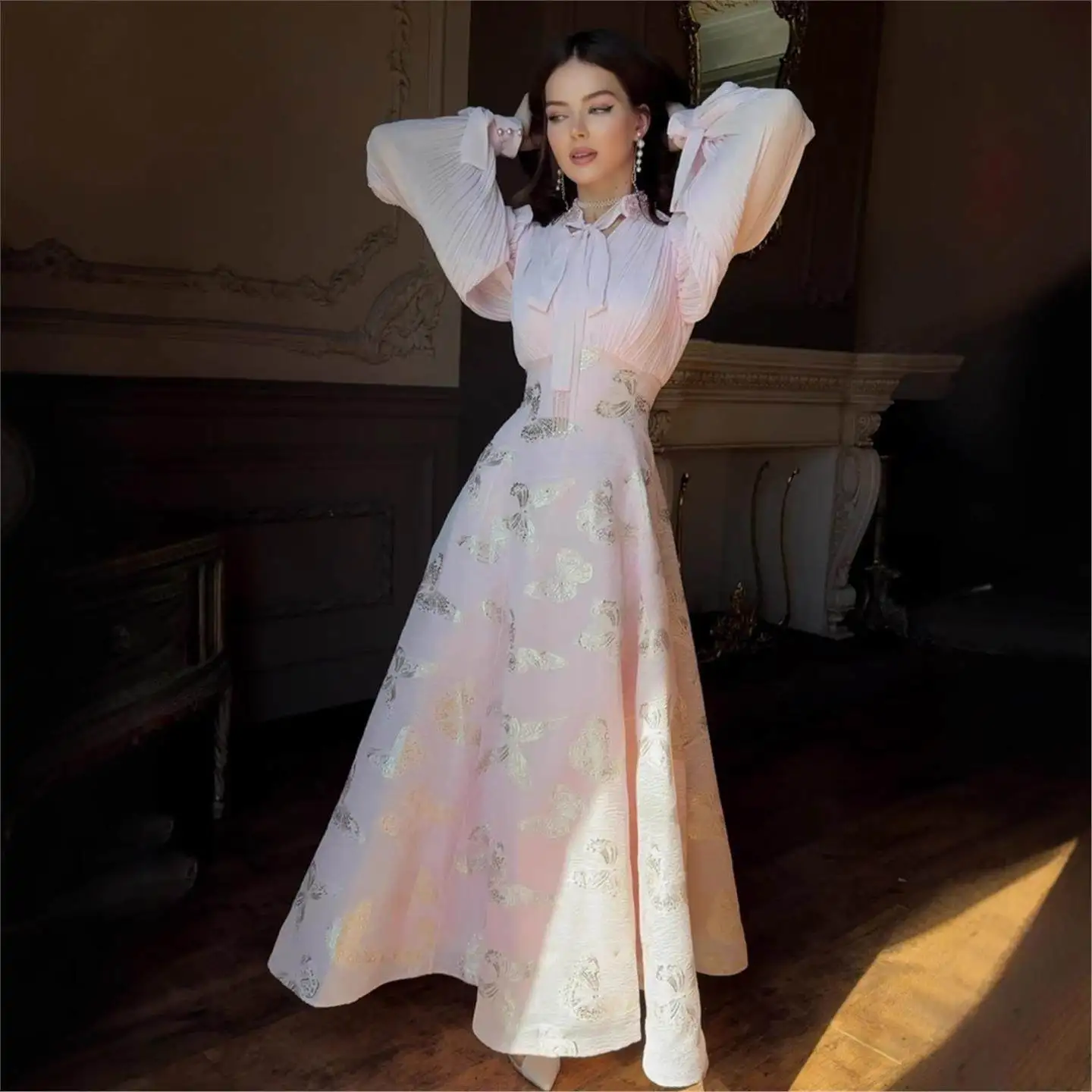 

Сексуальное платье CIWALK из стеклянного кружева с вырезами, со средней талией, базовое, с длинными рукавами и высоким воротником, для других случаев