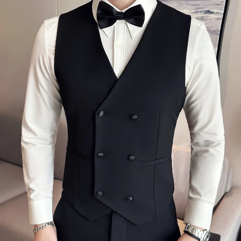 Textured Black Dancing Men's Suit Charming Groom Wear Four Seasons High Quality Gentleman Celebrity Blazer Vest Pants Set