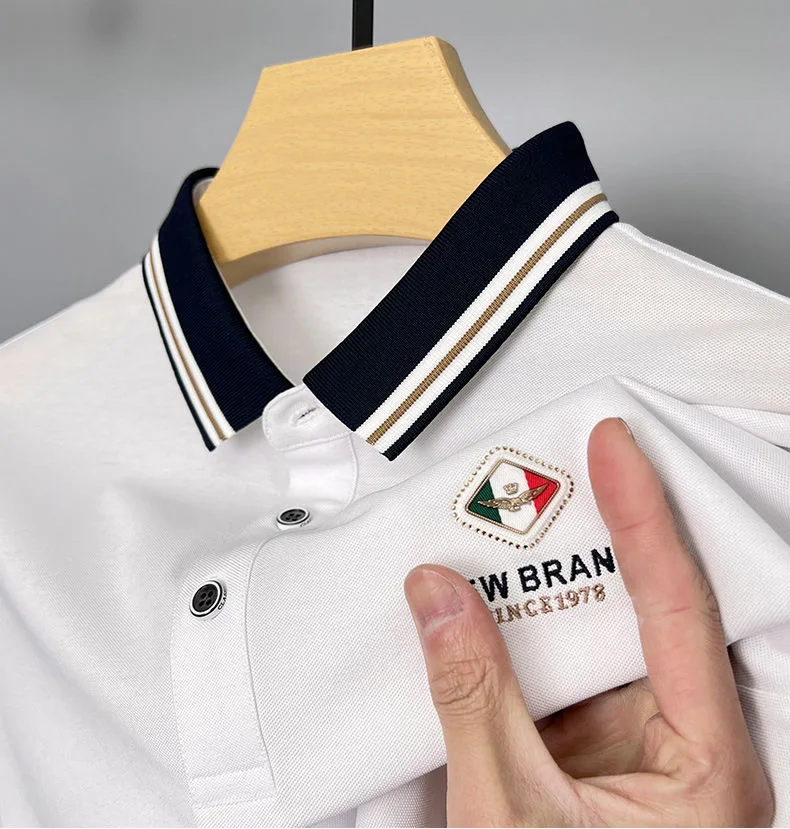 

High grade mercerized cotton breathable short sleeved T-shirt Men's 2023 Summer New Fashion Embroidery Youth Casual polo shirt