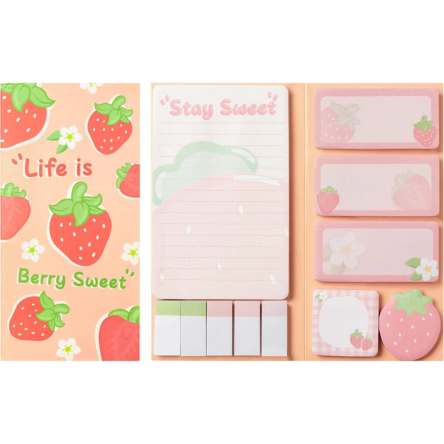 Life is Berry Sweet Haftnotizen-Set, 550 Blatt, Erdbeer-Muster, selbstklebende Notizblöcke, Sommerfrucht-Trennblätter, Bundle