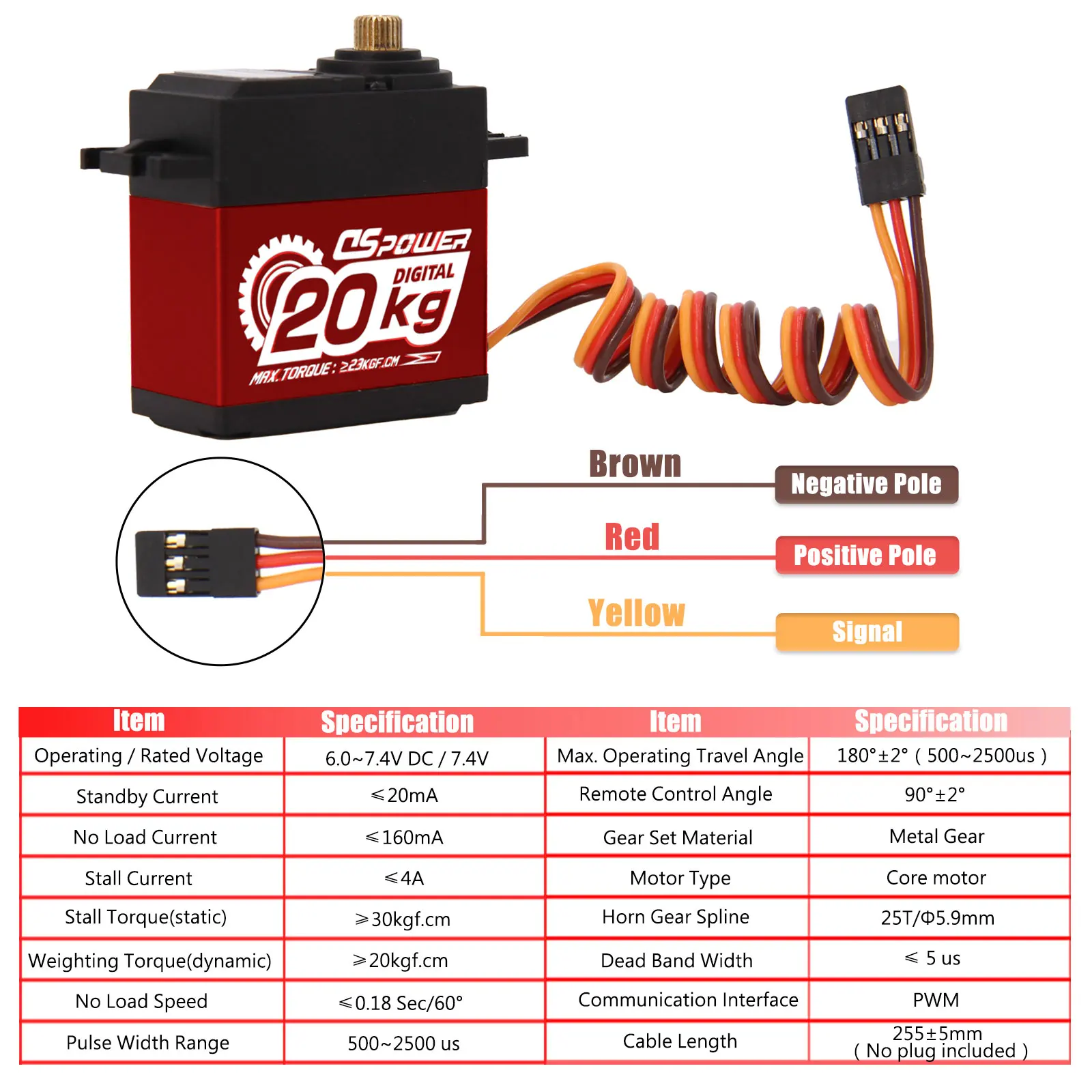 DSPOWER 20KG Digital Servo 180/300 Grad Metallgetriebe für 1/8 1/10 RC Auto Roboter Crawler Spielzeug Axial Scx10 TRX4 TRX6 Wltoy Modell