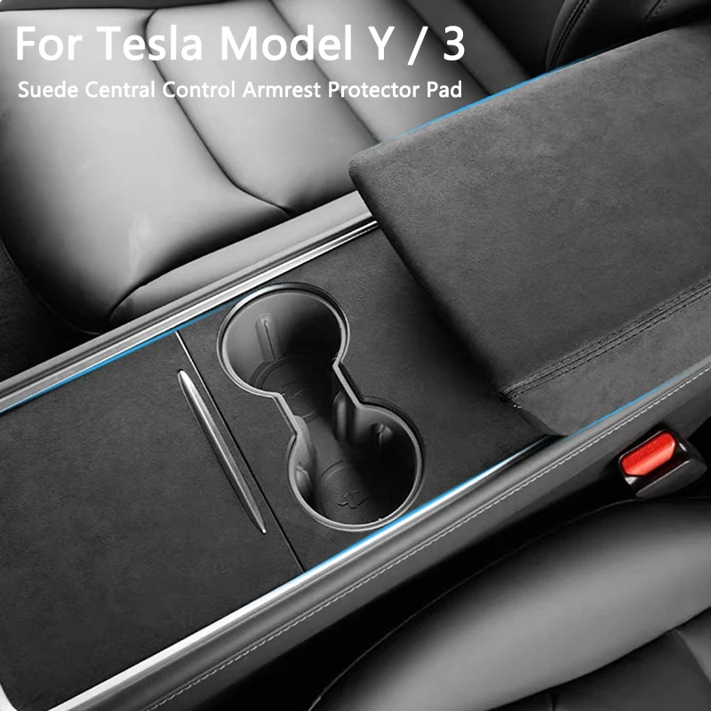 

Suede Center Console Armrest Box Pad Protector Cover for Tesla Model Y Model 3 Highland Central Panel Sticker Car Accessories