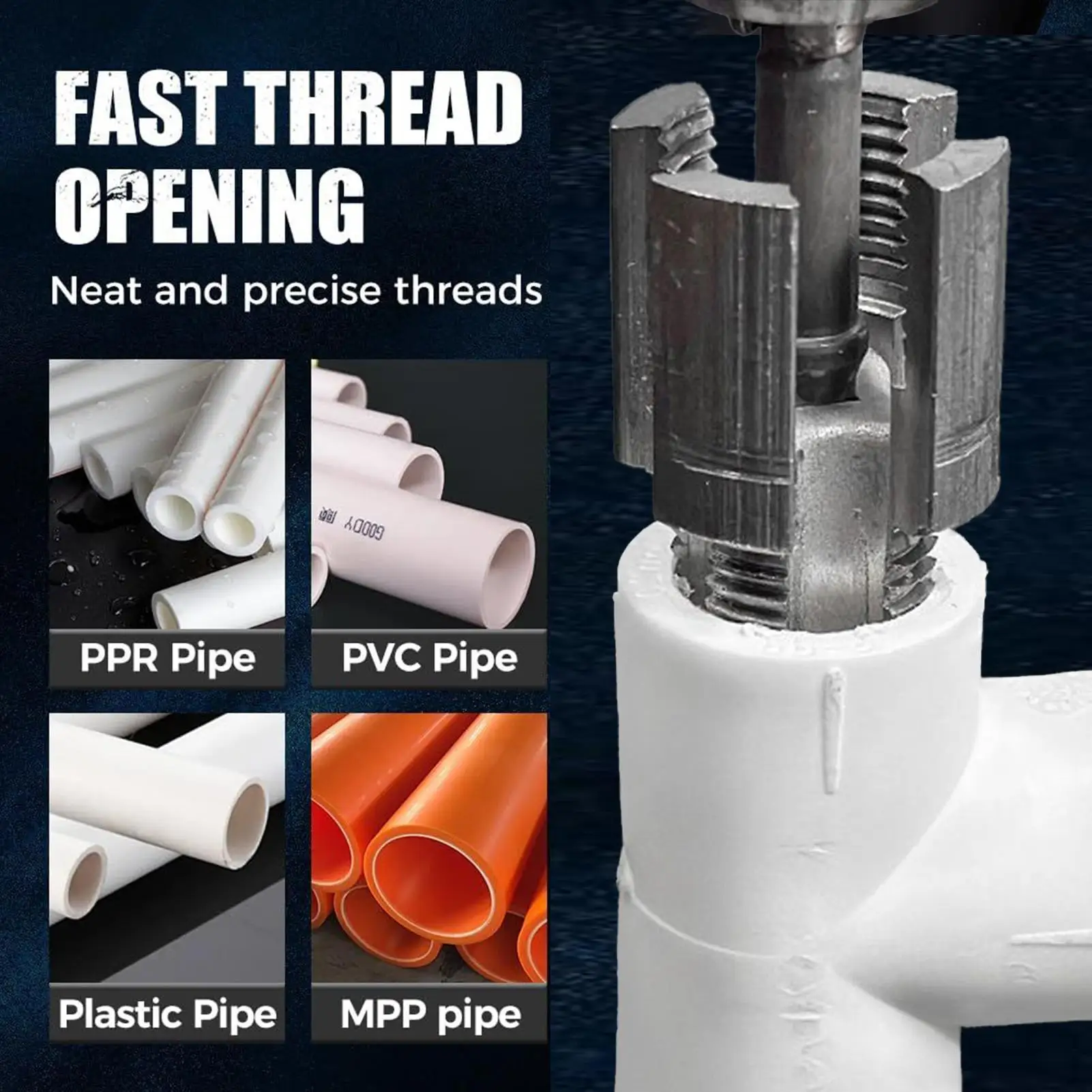 Pipe Threader Integrated Pipe Threading Tool Cutter Anti-Slip Attachment Extractor Cutting Drill Repair Plumbing Expansion for