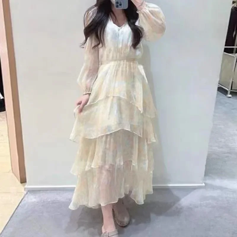 

2024 women's new v-neck dress short sleeve cascading ruffles casual elegant party maxi dress women