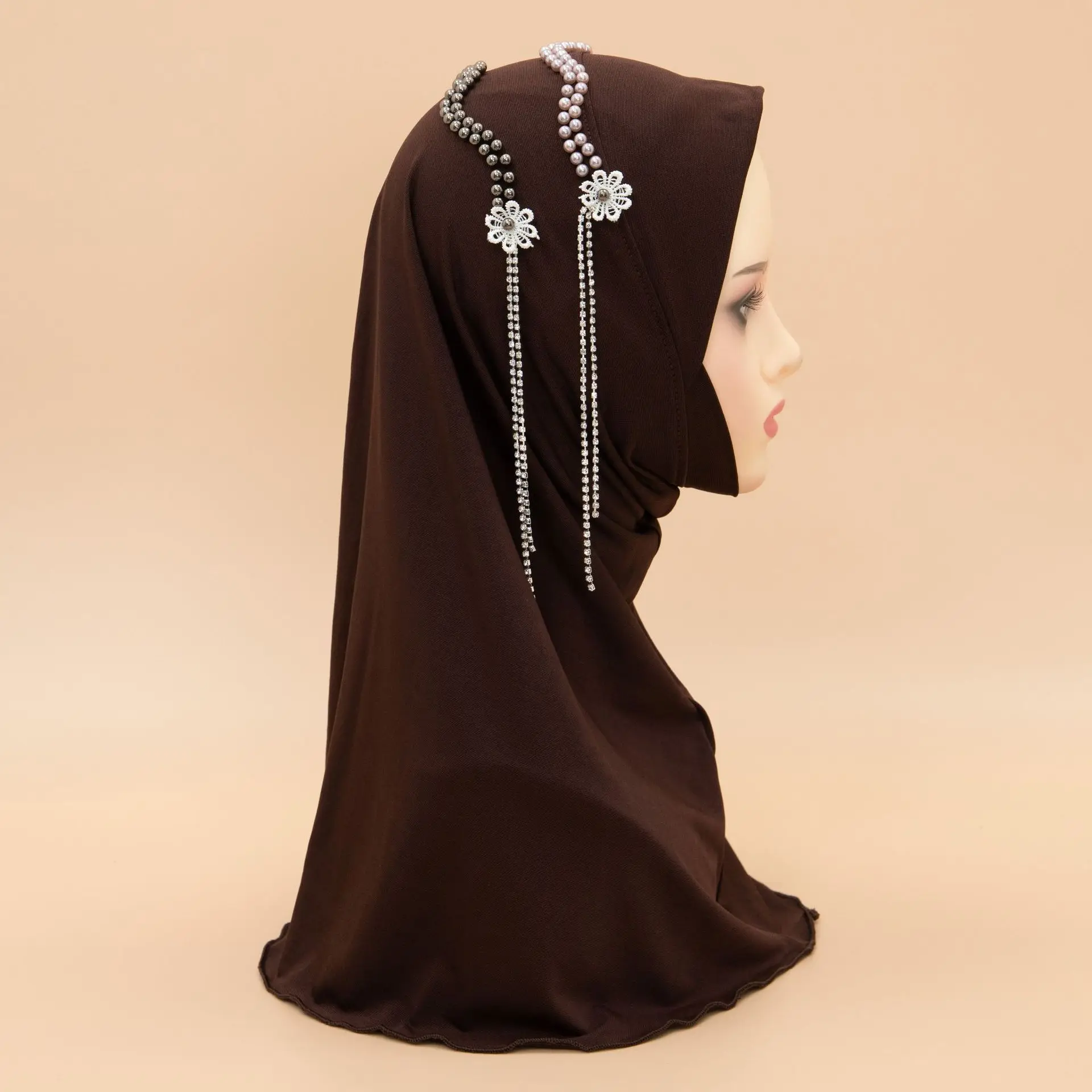 Malesia Sciarpa istantanea Hijab per donna Diamanti Perla One Piece Amira Mulismo Foulard Avvolge Fascia Turbante Scialli Medio Oriente