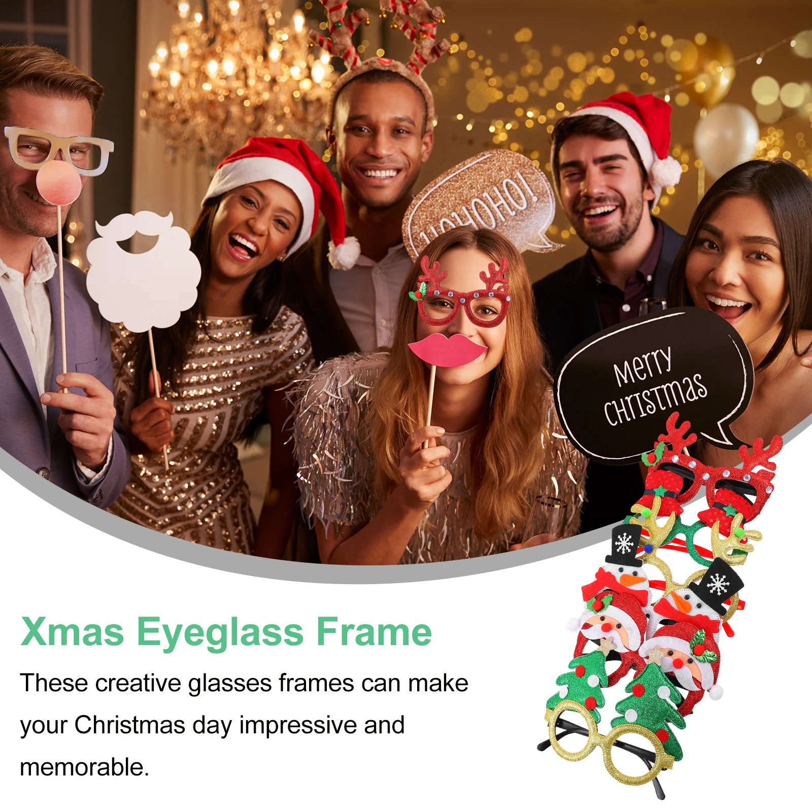 6 أزواج من إطار نظارات عيد الميلاد، إطار نظارات إبداعي لحفلات عيد الميلاد، زينة مضحكة للعطلات، خفيفة الوزن #2