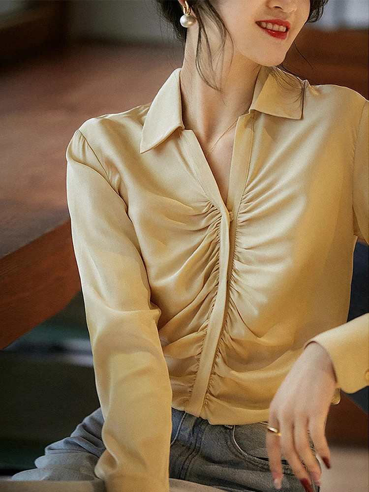 

Ice Point Price Xhange Soft Water Inspired Silk Shirt Four Dimensional Elasticity Silk Women's Business Casual Shirt