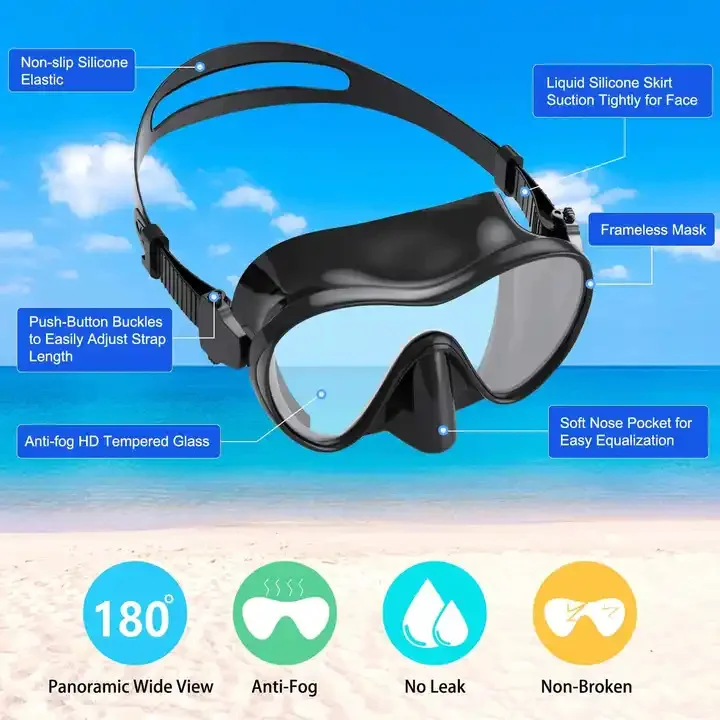 Swimming Freedving Snorkeling Mask snorkel set Anti-fog tempered glass full dry snorkel breath Tube