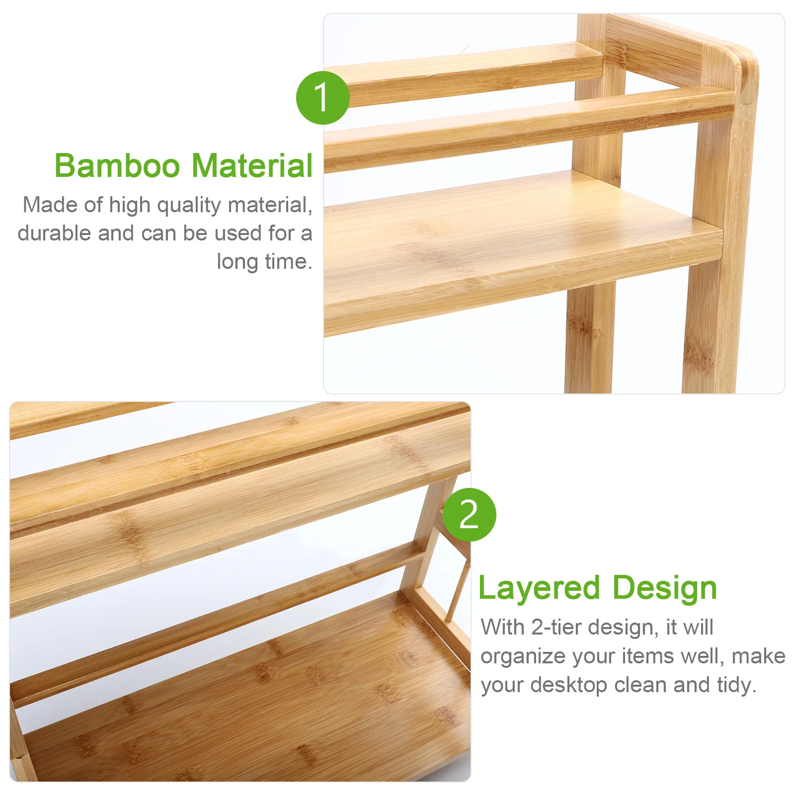 

1Pcs Spice Rack 2-Tier Bamboo Storage Organizer Kitchen Storage Holder Seasoning Bottle Holder Kitchen Gadget Spice Jar Rack