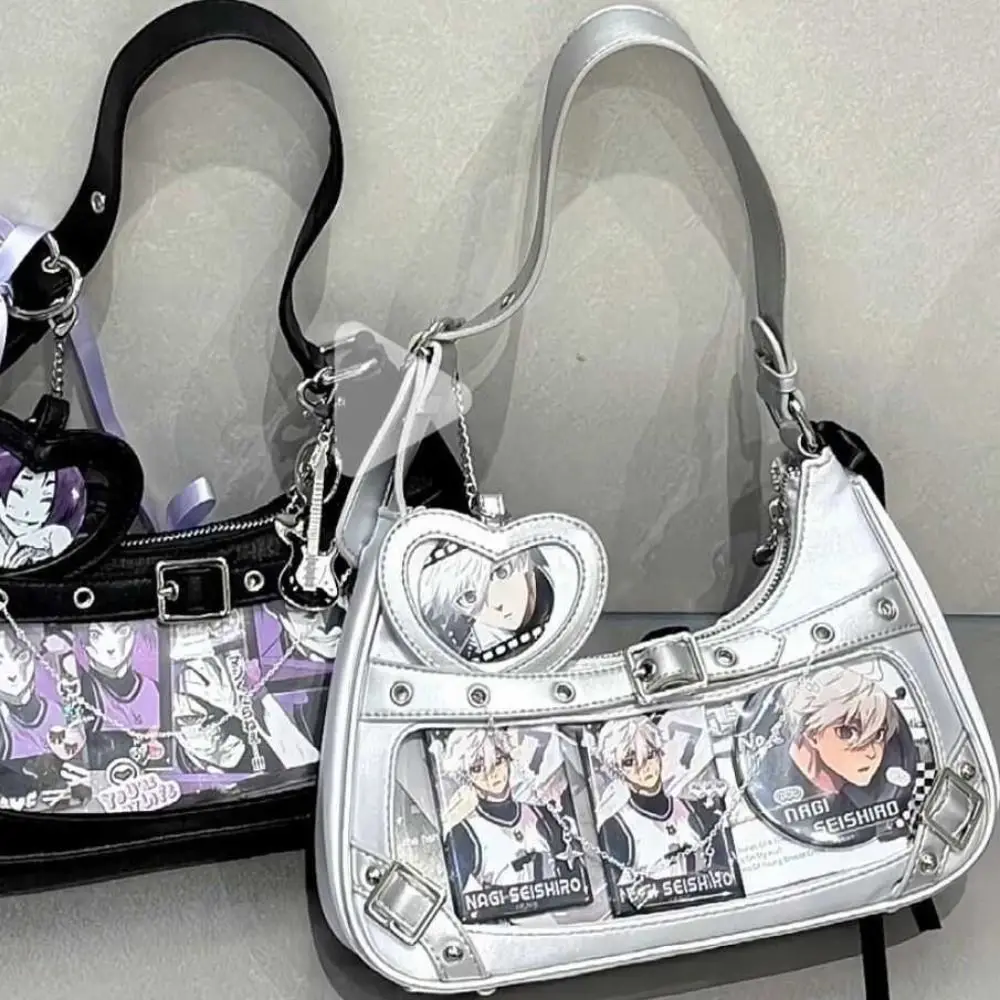 

Kawaii Badge Postcards Display Women Shoulder Bag Transparent Window Japanese Style Lolita Ita Bag Cute Female Handbag Y2k