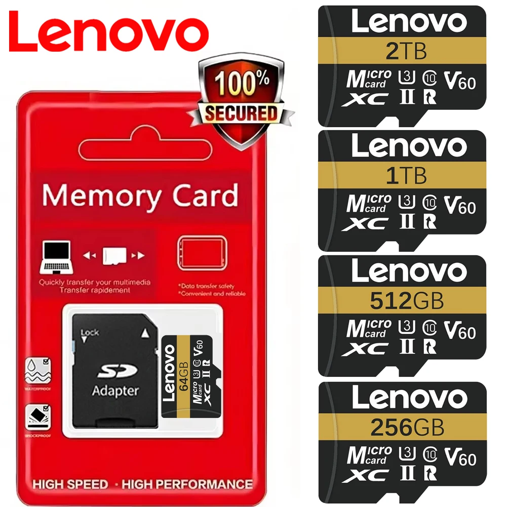 Lenovo 2TB SD Memory Card 1TB 512GB High Speed TF Card U3 Class 10 4K Ultra-HD Video Card SD Flash Memory Cards 128GB 256GB