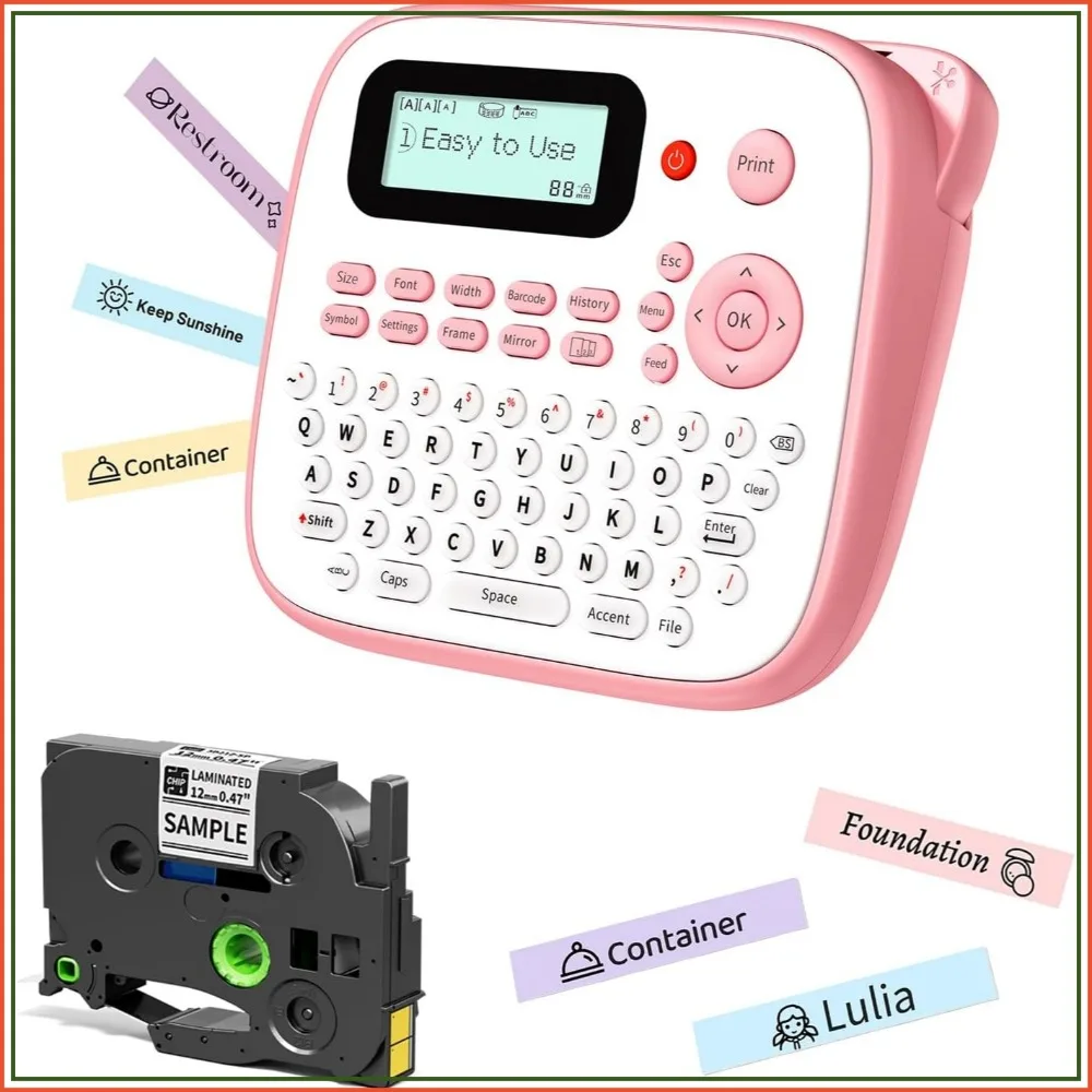 

Portable Label Maker with Tape, Handheld Electric Labeler with Keyboard, D210S Easy Labeler with Multiple Fonts, Frames, Barcode for Home Office School Supplies