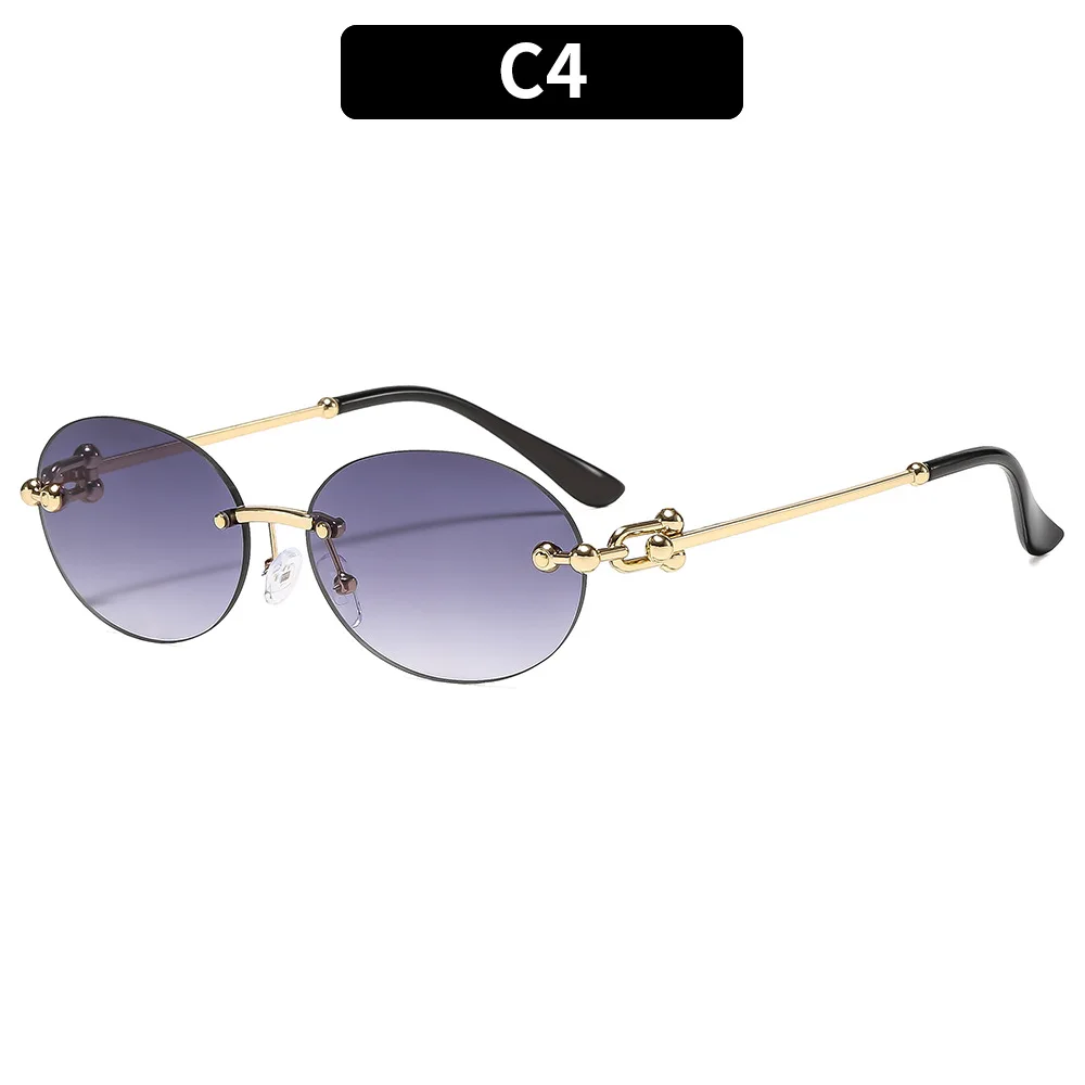 New Metal Frameless Oval Woman Sunglasses Luxury Brand Design Summer Sun Protection Sunnies Man Fashion Sunglasses UV400 view 6